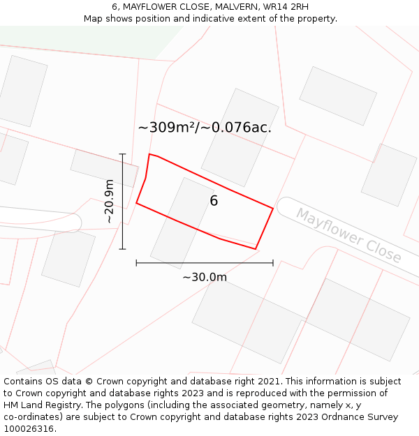 6, MAYFLOWER CLOSE, MALVERN, WR14 2RH: Plot and title map