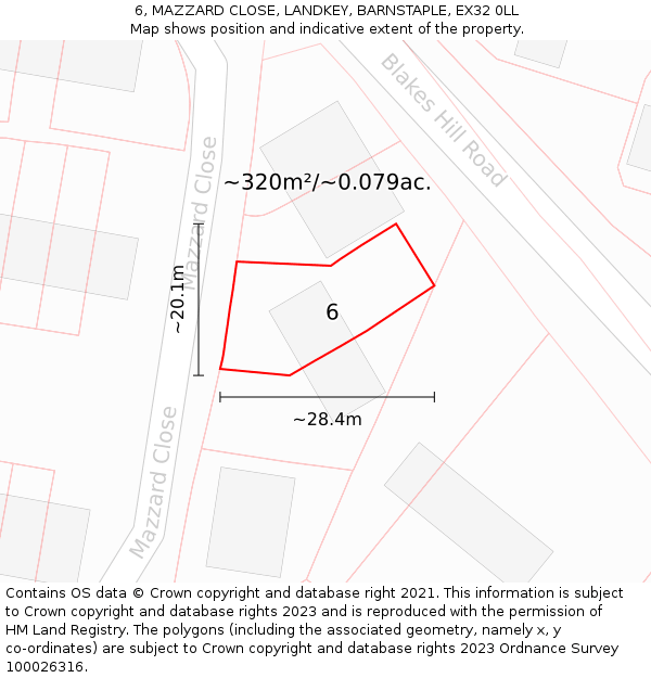 6, MAZZARD CLOSE, LANDKEY, BARNSTAPLE, EX32 0LL: Plot and title map
