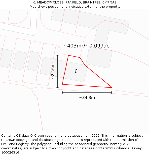 6, MEADOW CLOSE, PANFIELD, BRAINTREE, CM7 5AE: Plot and title map
