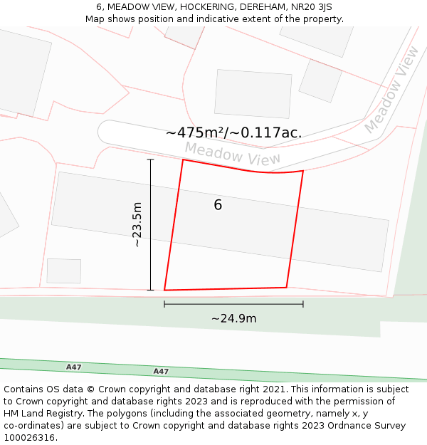 6, MEADOW VIEW, HOCKERING, DEREHAM, NR20 3JS: Plot and title map