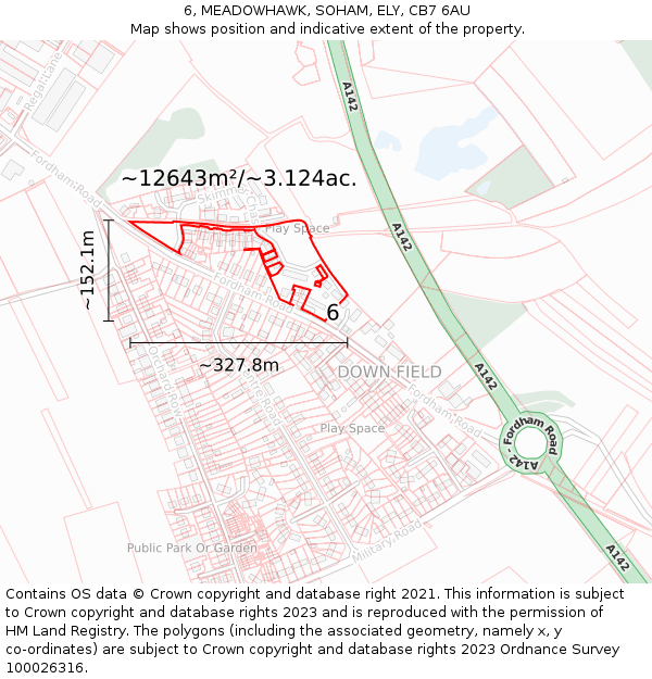 6, MEADOWHAWK, SOHAM, ELY, CB7 6AU: Plot and title map