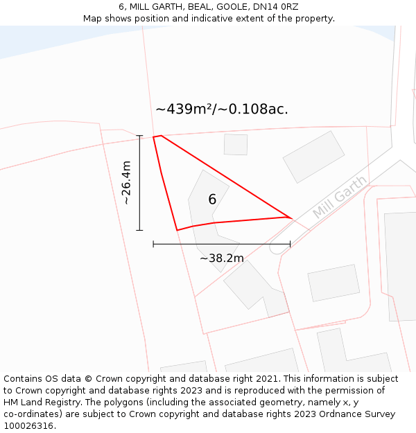 6, MILL GARTH, BEAL, GOOLE, DN14 0RZ: Plot and title map