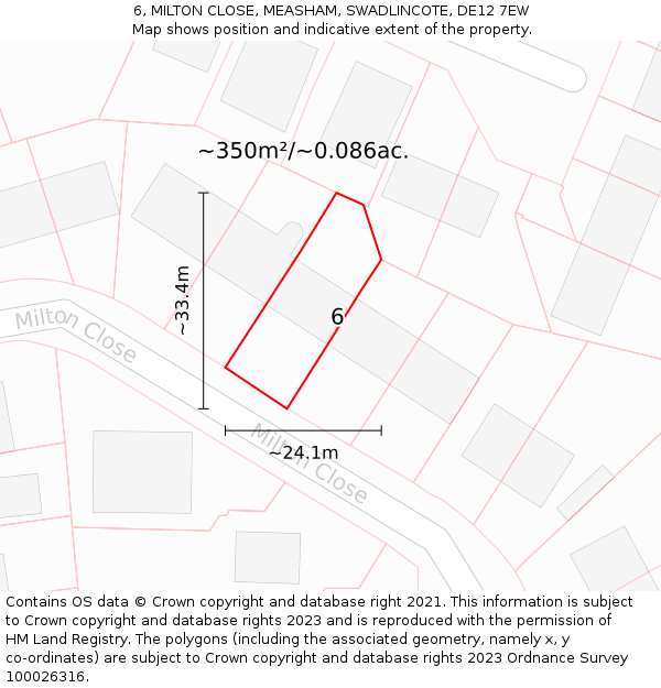 6, MILTON CLOSE, MEASHAM, SWADLINCOTE, DE12 7EW: Plot and title map