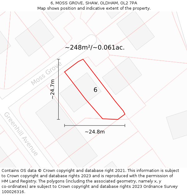 6, MOSS GROVE, SHAW, OLDHAM, OL2 7PA: Plot and title map