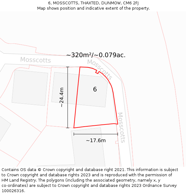 6, MOSSCOTTS, THAXTED, DUNMOW, CM6 2FJ: Plot and title map