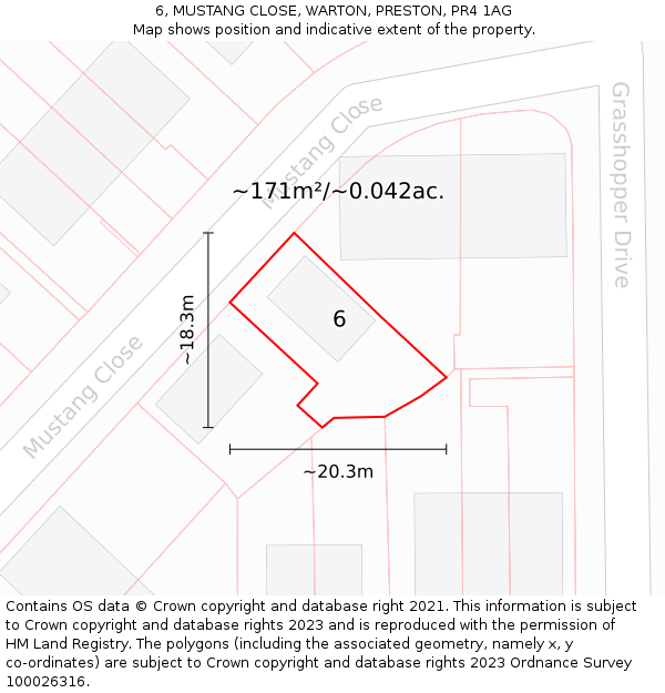 6, MUSTANG CLOSE, WARTON, PRESTON, PR4 1AG: Plot and title map