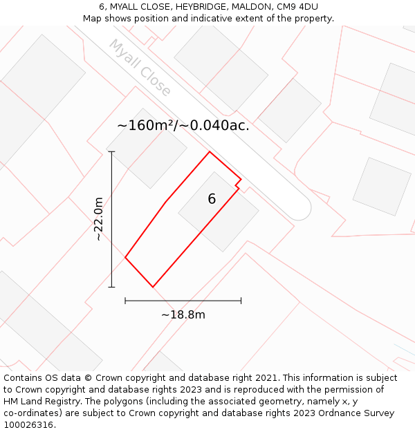 6, MYALL CLOSE, HEYBRIDGE, MALDON, CM9 4DU: Plot and title map
