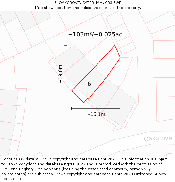 6, OAKGROVE, CATERHAM, CR3 5WE: Plot and title map