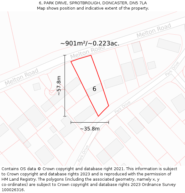 6, PARK DRIVE, SPROTBROUGH, DONCASTER, DN5 7LA: Plot and title map