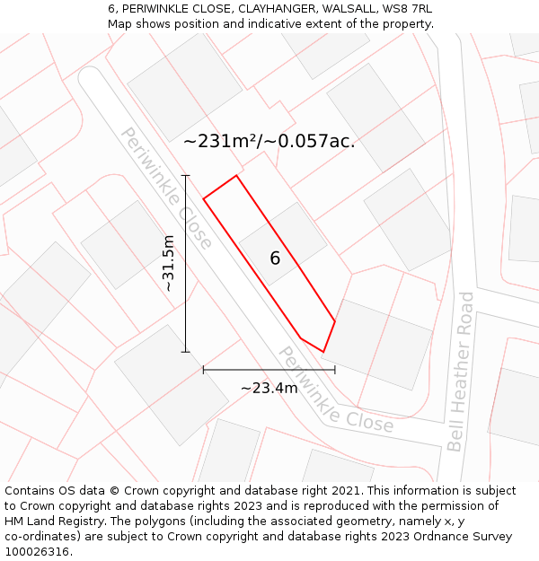 6, PERIWINKLE CLOSE, CLAYHANGER, WALSALL, WS8 7RL: Plot and title map