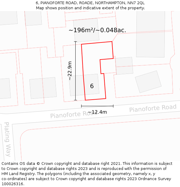 6, PIANOFORTE ROAD, ROADE, NORTHAMPTON, NN7 2QL: Plot and title map