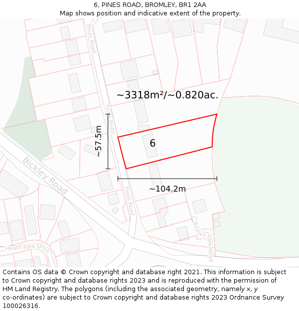 6, PINES ROAD, BROMLEY, BR1 2AA: Plot and title map