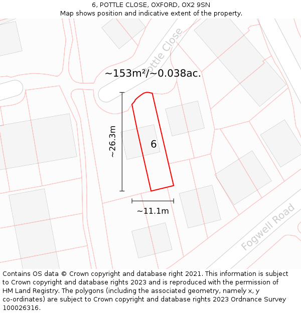 6, POTTLE CLOSE, OXFORD, OX2 9SN: Plot and title map