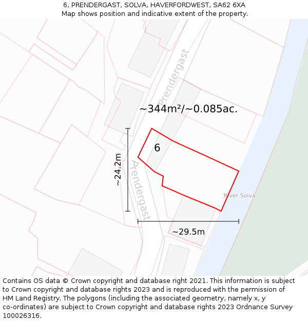 6, PRENDERGAST, SOLVA, HAVERFORDWEST, SA62 6XA: Plot and title map