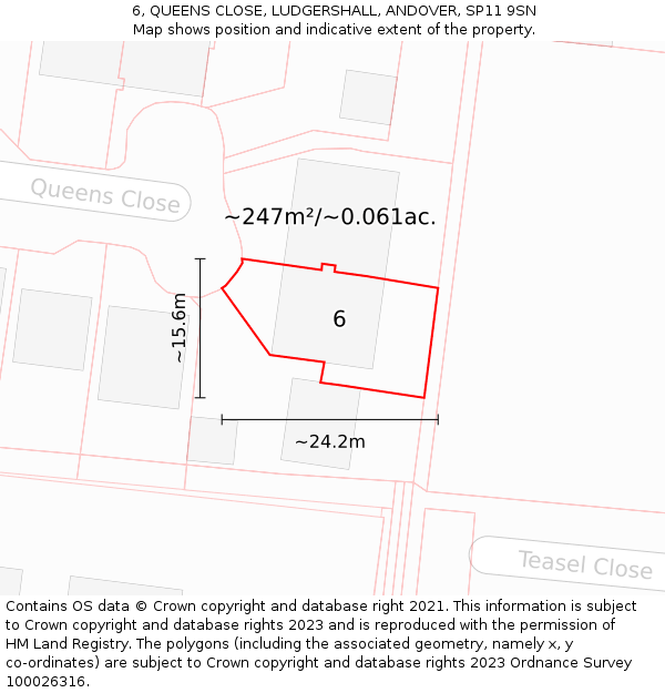 6, QUEENS CLOSE, LUDGERSHALL, ANDOVER, SP11 9SN: Plot and title map