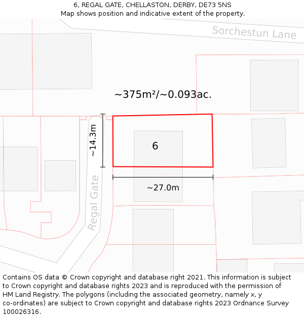 6, REGAL GATE, CHELLASTON, DERBY, DE73 5NS: Plot and title map