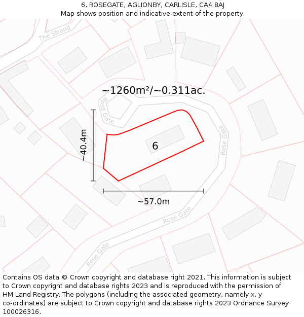 6, ROSEGATE, AGLIONBY, CARLISLE, CA4 8AJ: Plot and title map