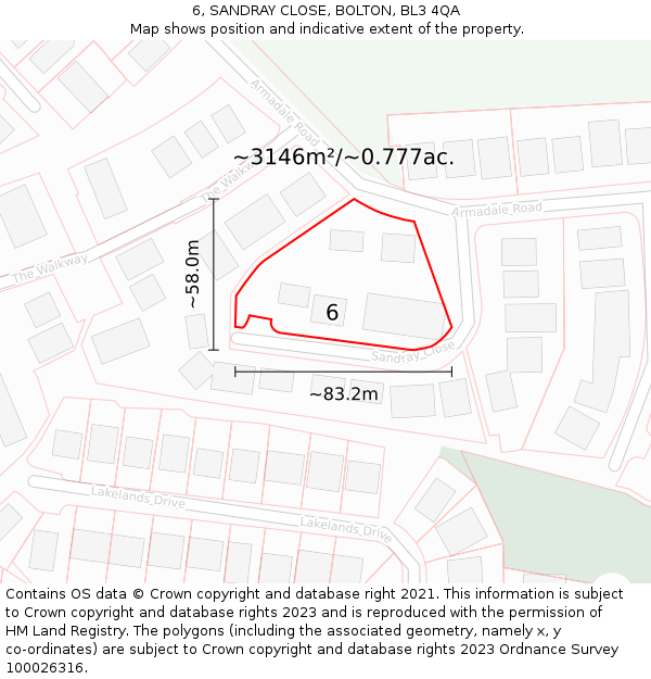 6, SANDRAY CLOSE, BOLTON, BL3 4QA: Plot and title map