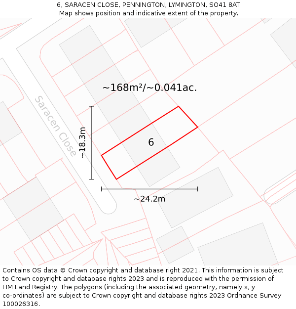 6, SARACEN CLOSE, PENNINGTON, LYMINGTON, SO41 8AT: Plot and title map