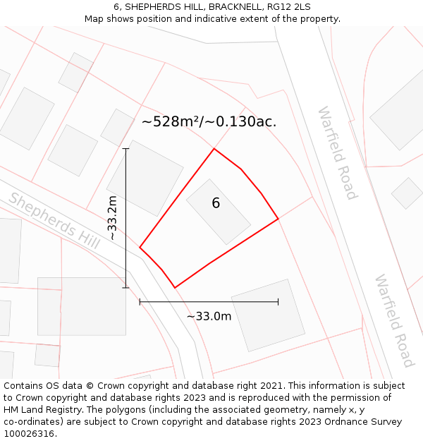 6, SHEPHERDS HILL, BRACKNELL, RG12 2LS: Plot and title map