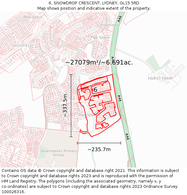6, SNOWDROP CRESCENT, LYDNEY, GL15 5RD: Plot and title map