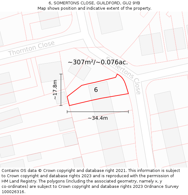 6, SOMERTONS CLOSE, GUILDFORD, GU2 9YB: Plot and title map