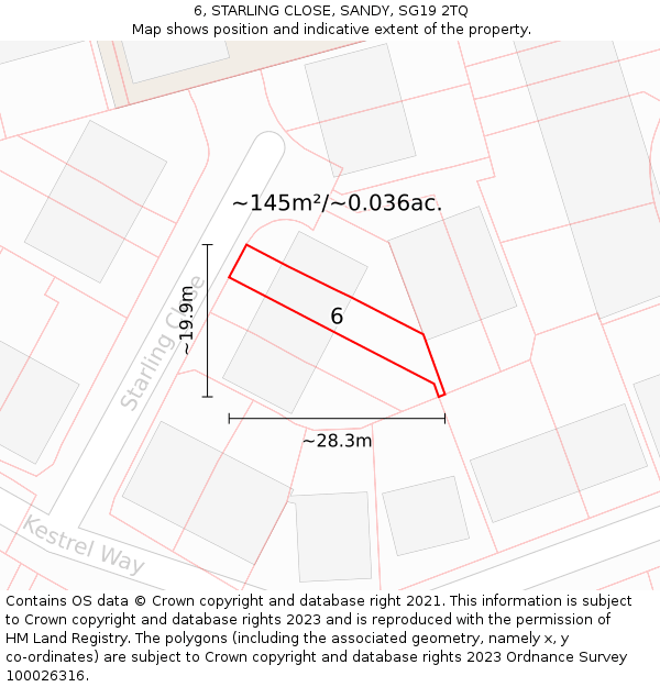 6, STARLING CLOSE, SANDY, SG19 2TQ: Plot and title map
