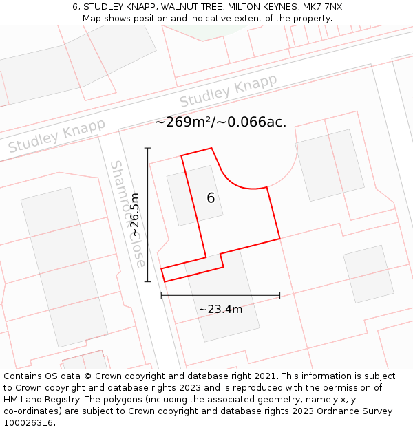 6, STUDLEY KNAPP, WALNUT TREE, MILTON KEYNES, MK7 7NX: Plot and title map