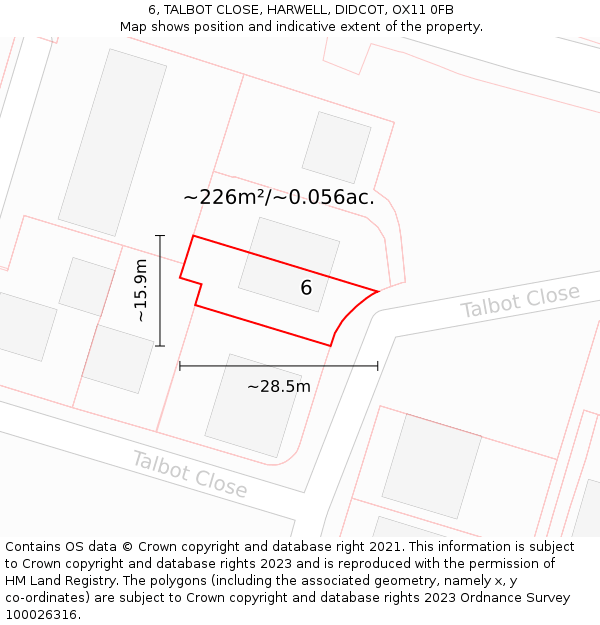 6, TALBOT CLOSE, HARWELL, DIDCOT, OX11 0FB: Plot and title map