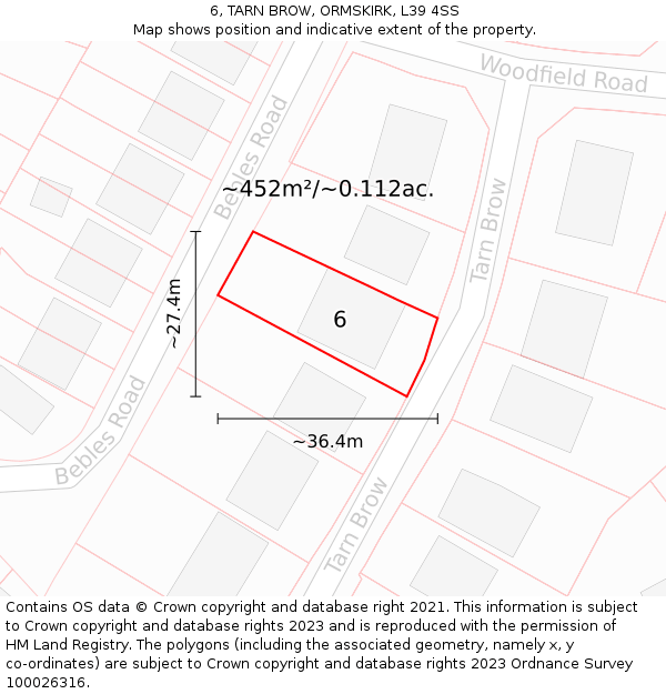 6, TARN BROW, ORMSKIRK, L39 4SS: Plot and title map