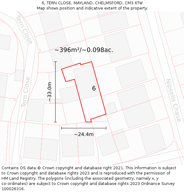 6, TERN CLOSE, MAYLAND, CHELMSFORD, CM3 6TW: Plot and title map