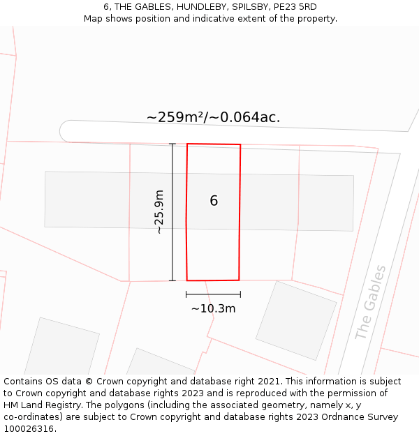 6, THE GABLES, HUNDLEBY, SPILSBY, PE23 5RD: Plot and title map