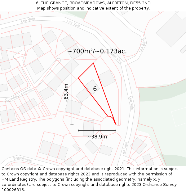 6, THE GRANGE, BROADMEADOWS, ALFRETON, DE55 3ND: Plot and title map
