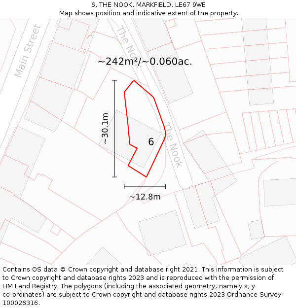 6, THE NOOK, MARKFIELD, LE67 9WE: Plot and title map