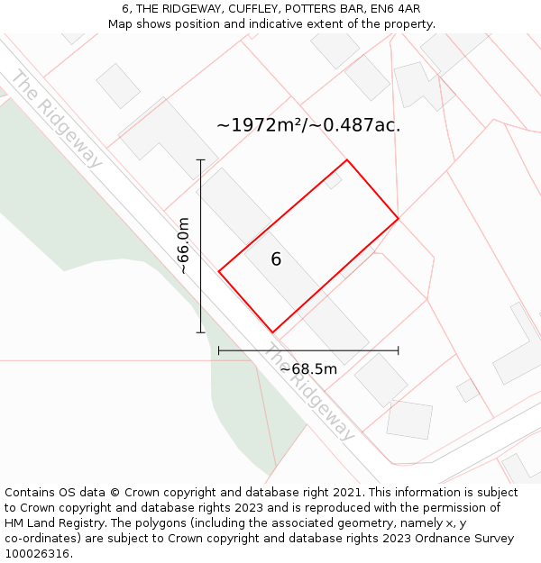 6, THE RIDGEWAY, CUFFLEY, POTTERS BAR, EN6 4AR: Plot and title map