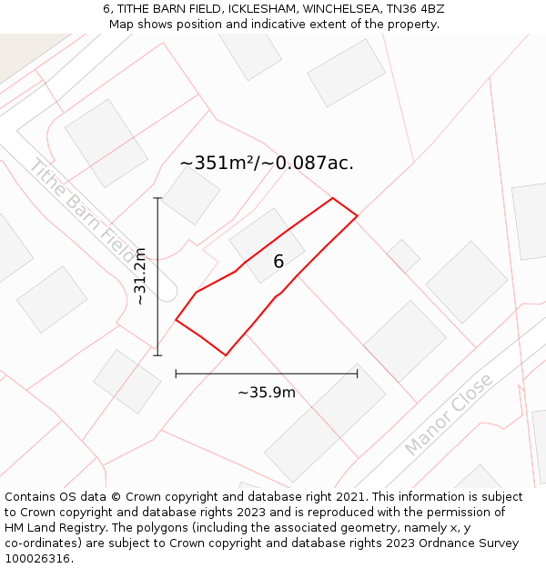 6, TITHE BARN FIELD, ICKLESHAM, WINCHELSEA, TN36 4BZ: Plot and title map
