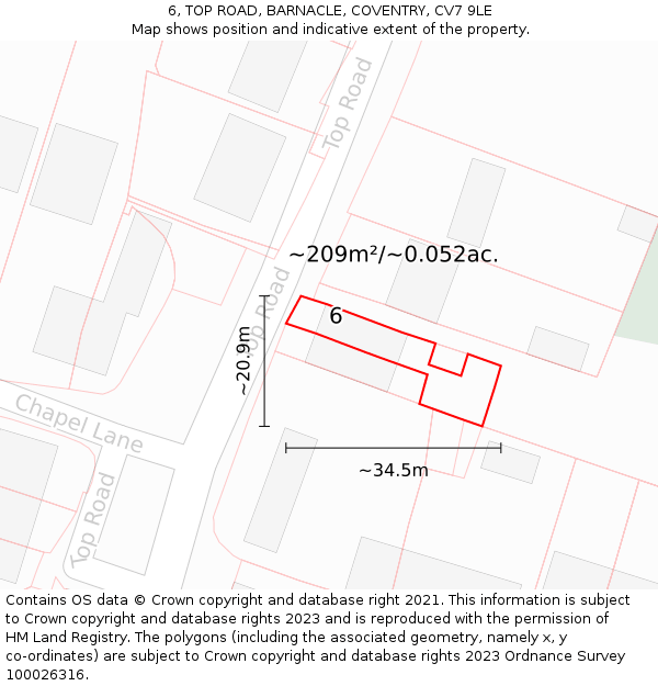 6, TOP ROAD, BARNACLE, COVENTRY, CV7 9LE: Plot and title map