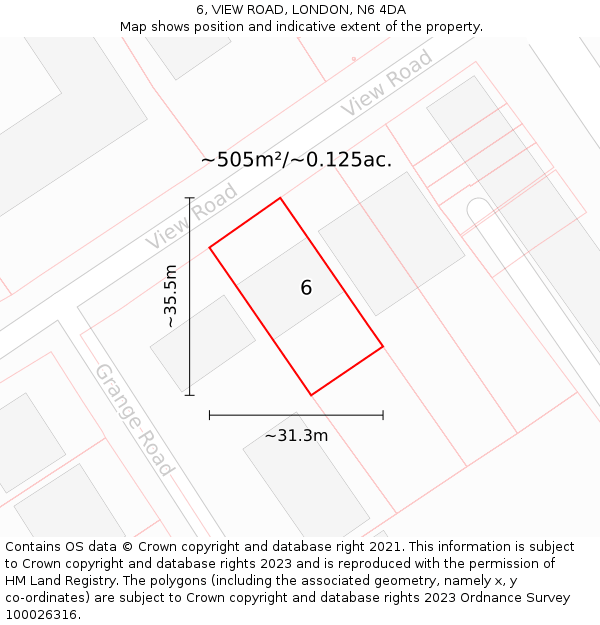 6, VIEW ROAD, LONDON, N6 4DA: Plot and title map