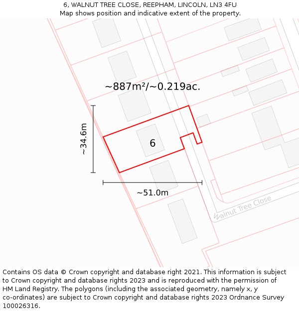 6, WALNUT TREE CLOSE, REEPHAM, LINCOLN, LN3 4FU: Plot and title map