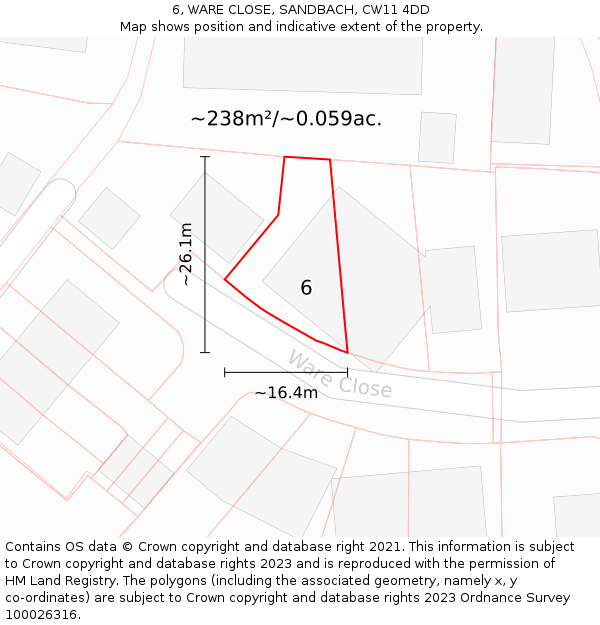 6, WARE CLOSE, SANDBACH, CW11 4DD: Plot and title map