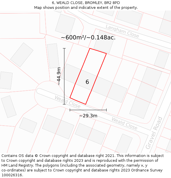 6, WEALD CLOSE, BROMLEY, BR2 8PD: Plot and title map