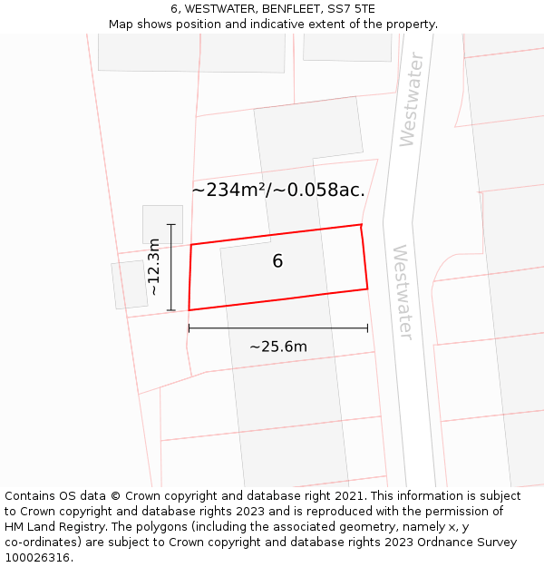 6, WESTWATER, BENFLEET, SS7 5TE: Plot and title map