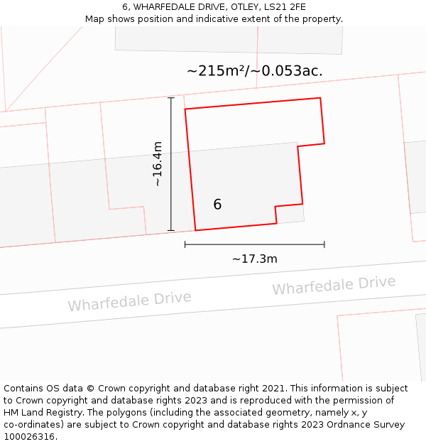 6, WHARFEDALE DRIVE, OTLEY, LS21 2FE: Plot and title map