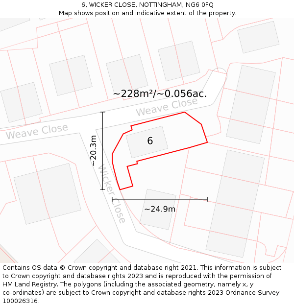 6, WICKER CLOSE, NOTTINGHAM, NG6 0FQ: Plot and title map