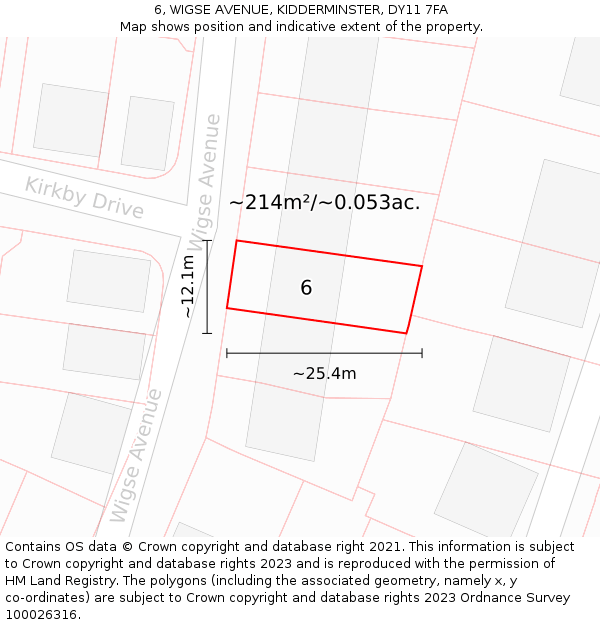 6, WIGSE AVENUE, KIDDERMINSTER, DY11 7FA: Plot and title map