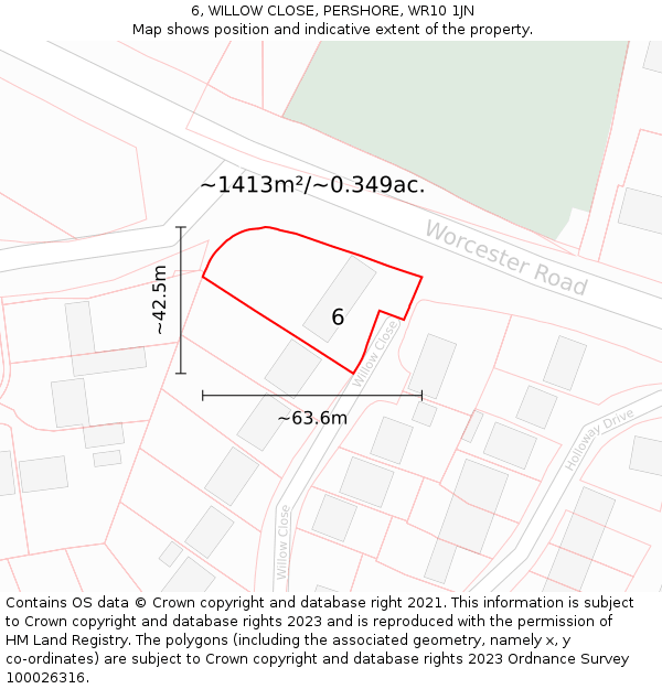 6, WILLOW CLOSE, PERSHORE, WR10 1JN: Plot and title map