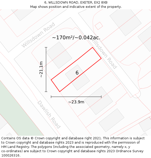 6, WILLSDOWN ROAD, EXETER, EX2 8XB: Plot and title map