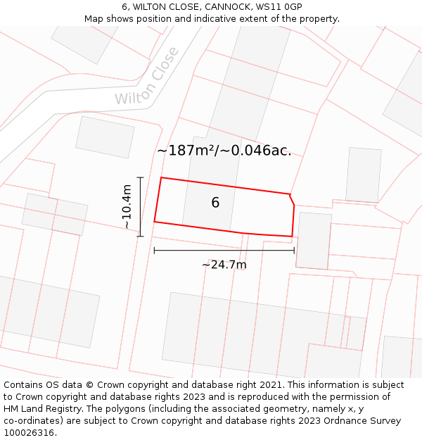 6, WILTON CLOSE, CANNOCK, WS11 0GP: Plot and title map