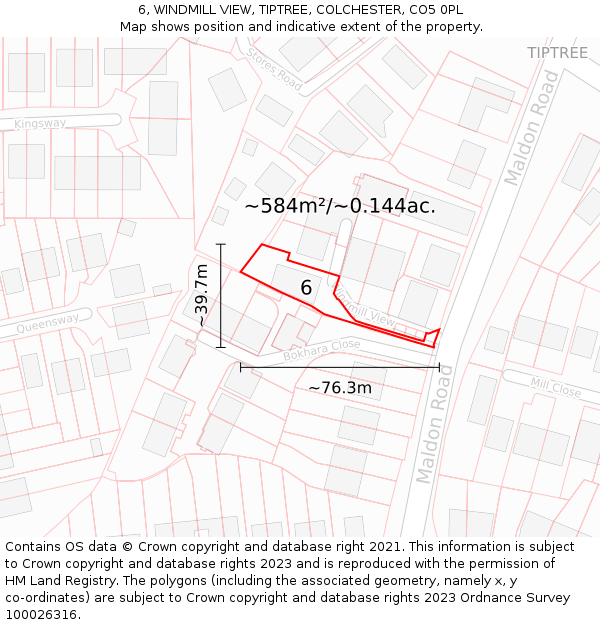 6, WINDMILL VIEW, TIPTREE, COLCHESTER, CO5 0PL: Plot and title map