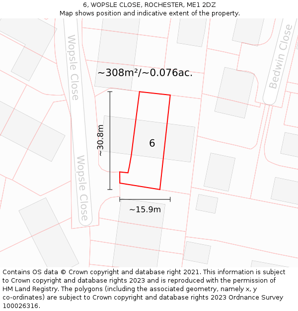 6, WOPSLE CLOSE, ROCHESTER, ME1 2DZ: Plot and title map